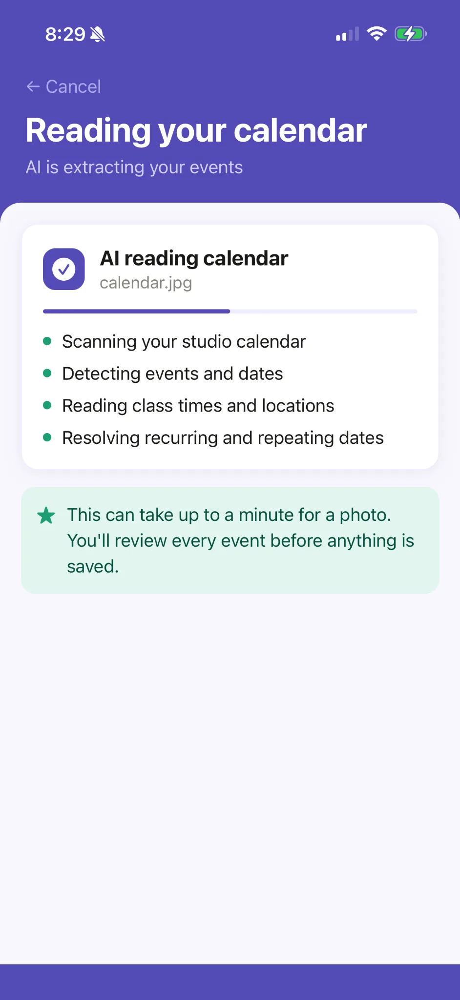Ovation reading a studio calendar and detecting events and dates.